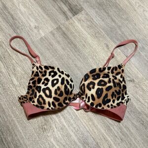 Victoria's Secret PINK Leopard Print Push Up Bra Pink Adjustable Straps Size 34B